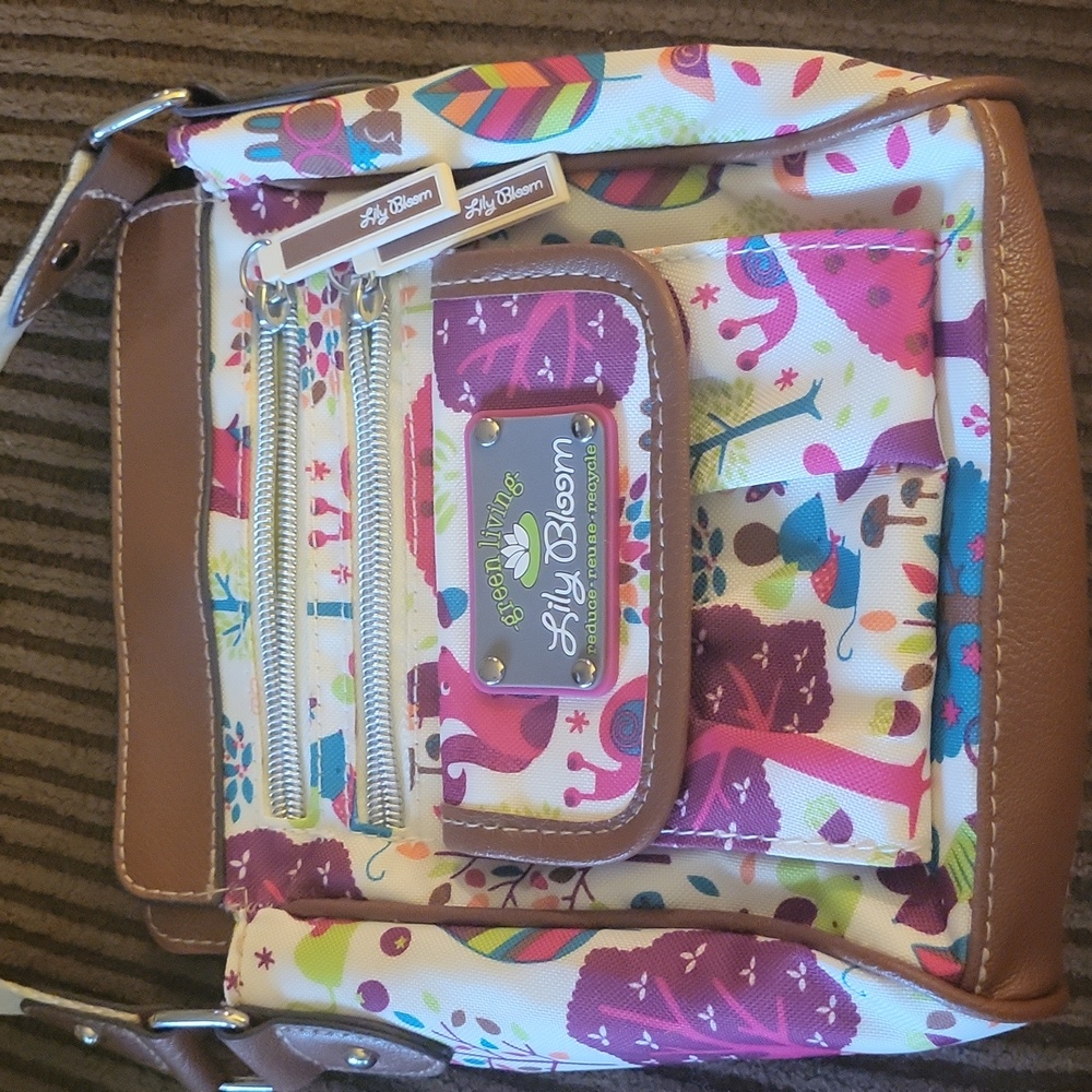 Lily Bloom crossbody....green living....reduce.recycle.reuse
